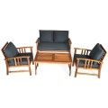 4 Pcs Wooden Patio Furniture Set Table Sofa Chair Cushioned Garden image