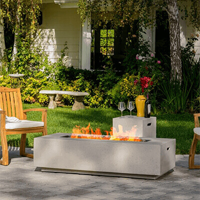 Alison Outdoor 56 In Eggshell Rectangular Gas Fueled Fire Table W/ Lava Rocks image