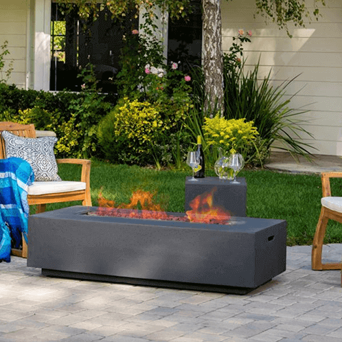 Alison Outdoor 56 In Weathered Slate Rectangular Gas Fueled Fire Table W/ Lava Rocks image