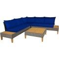 4pcs Patio Rattan Furniture Set With Wooden Side Table-Navy image