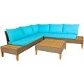 4pcs Patio Rattan Furniture Set With Wooden Side Table-Turquoise image