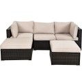 5pcs Patio Rattan Sectional Conversation Ottoman Furniture Set-Beige image