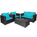 4pcs Patio Rattan Cushioned Furniture Set-Turquoise image