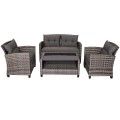 4pcs Patio Rattan Furniture Set Coffee Table Cushioned Sofa image