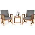 3pc Solid Wood Outdoor Patio Sofa Furniture Set-Gray image