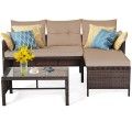 3 Piece Patio Wicker Rattan Sofa Set- Beige image