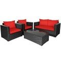 4pcs Patio Rattan Cushioned Furniture Set image