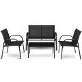 4 Pcs Patio Furniture Set With Glass Top Coffee Table-Black image