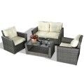 4 Pcs Rattan Patio Cushioned Sofa - Brown Horse image