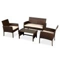 4 Pcs Patio Garden Furniture Wicker Rattan Sofa Set image