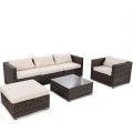 6 Pcs Patio Rattan Wicker Furniture Set W/ 2 Set Cushion Cover image