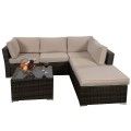 4 Pc Cushioned Wicker Rattan Sofa 5 Seat image