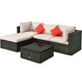 5 Pieces Outdoor Patio Rattan Furniture Set With Cushions-Beige image