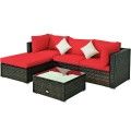 5 Pieces Outdoor Patio Rattan Furniture Set With Cushions-Red image